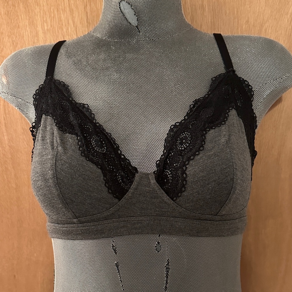 Gilligan & O'Malley Charcoal Bralette with Black Lace